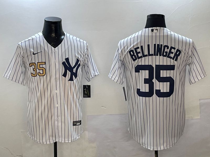 Men New York Yankees 35 Beelinger White Stripe Game Nike 2025 MLB Jersey style 2